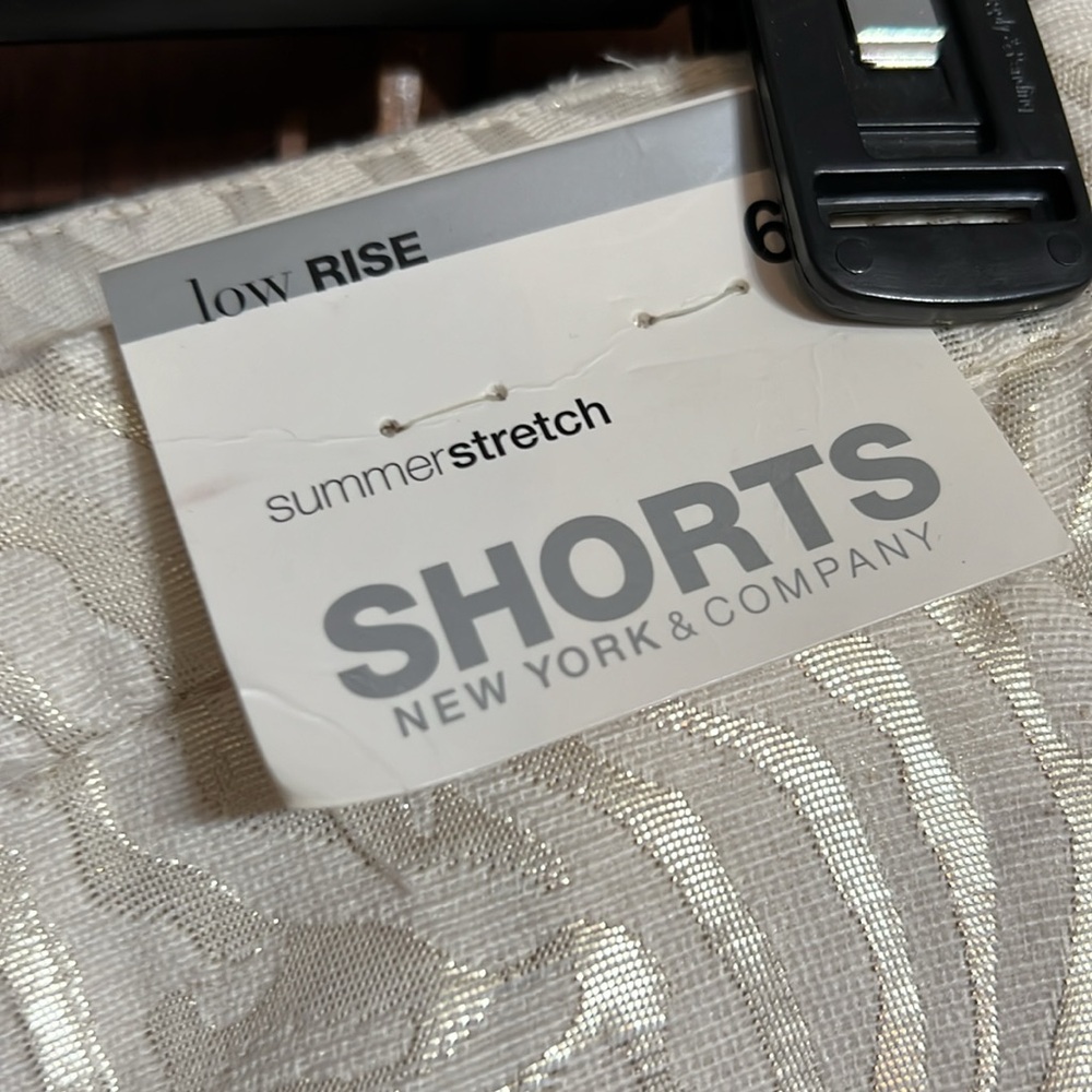 New York & Company Shimmery Ivory Zebra-Texture Bermuda Shorts - Picture 3 of 4